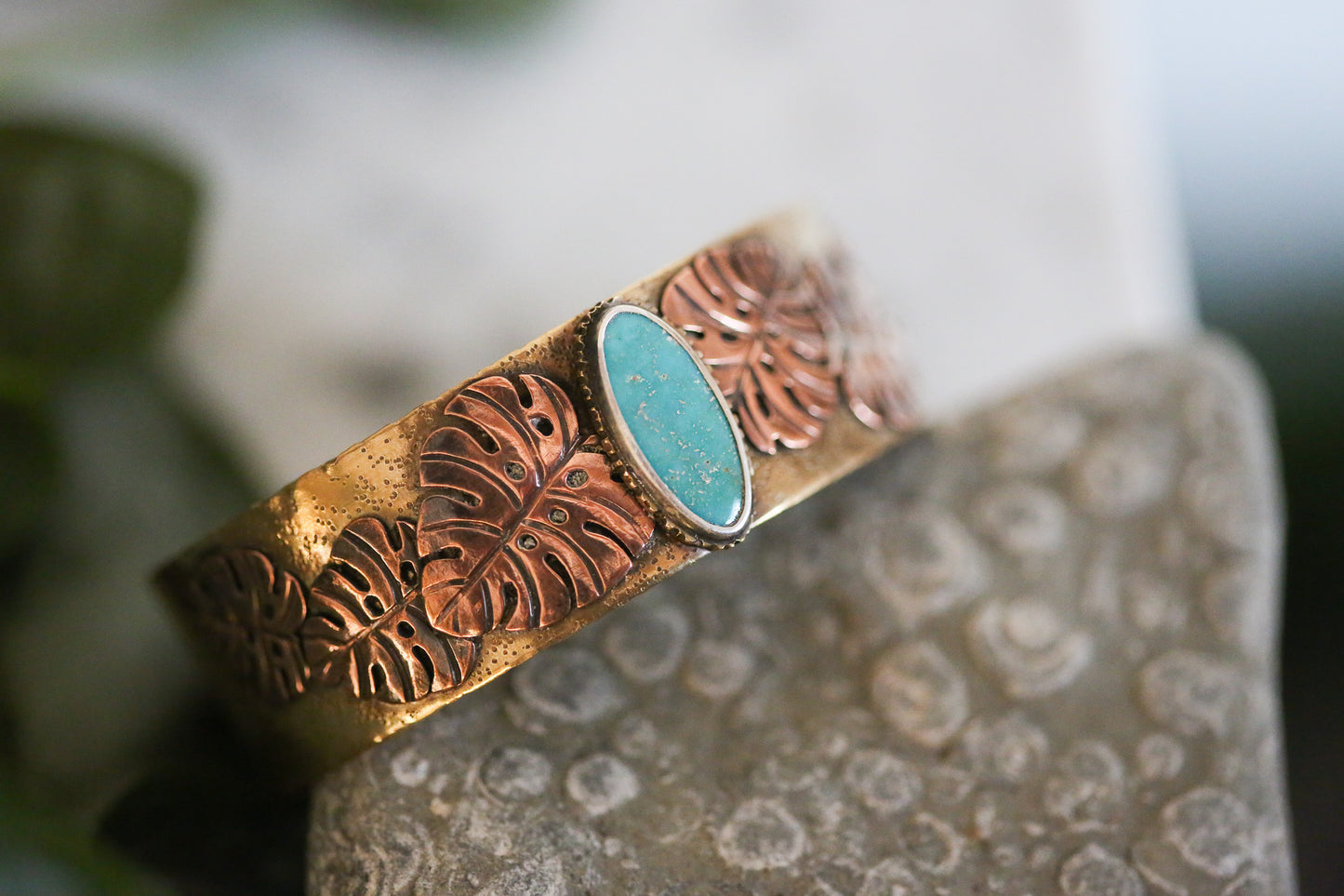 Brass + Copper Monstera Cuff
