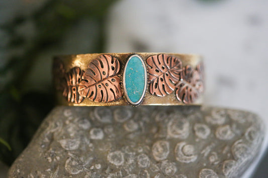 Brass + Copper Monstera Cuff