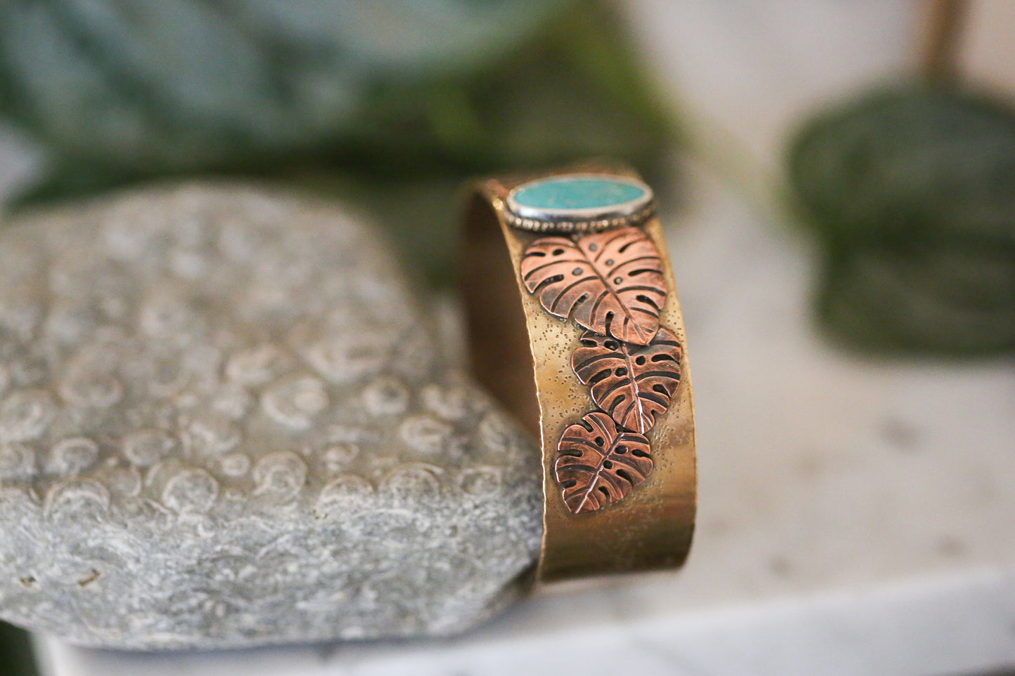 Brass + Copper Monstera Cuff