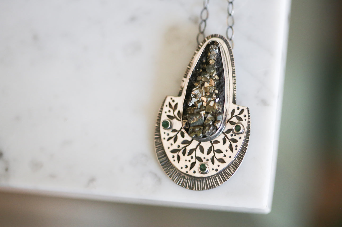 Pyrite + Emerald Vines Necklace