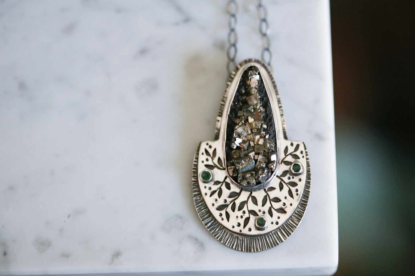 Pyrite + Emerald Vines Necklace