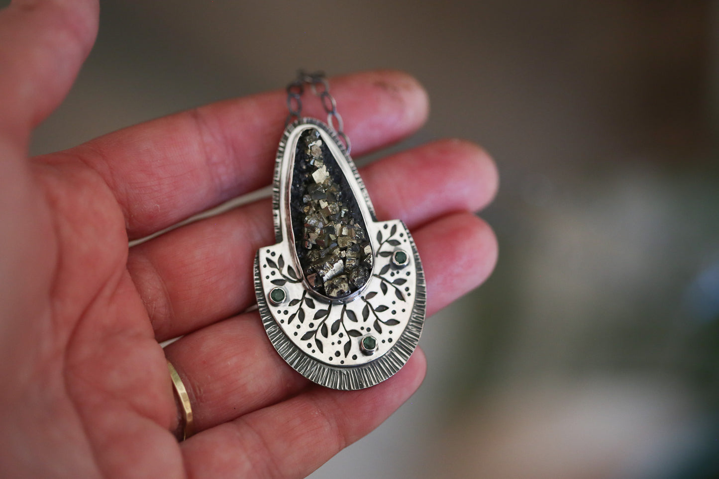 Pyrite + Emerald Vines Necklace