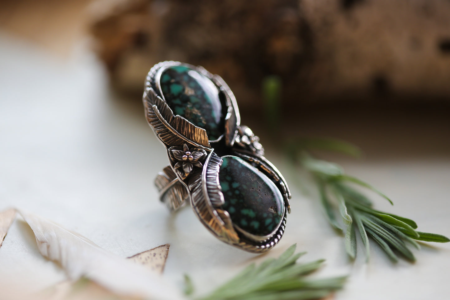 Snowville Variscite Feather Ring Size 5.75