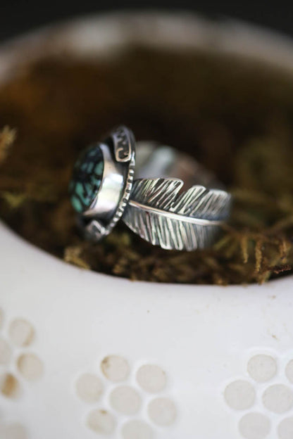 Snowville Variscite Feather Ring Size 5.25